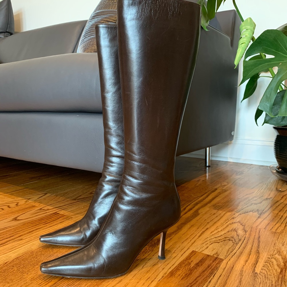 Jimmy Choo Coffee Kid Leather high heel boots